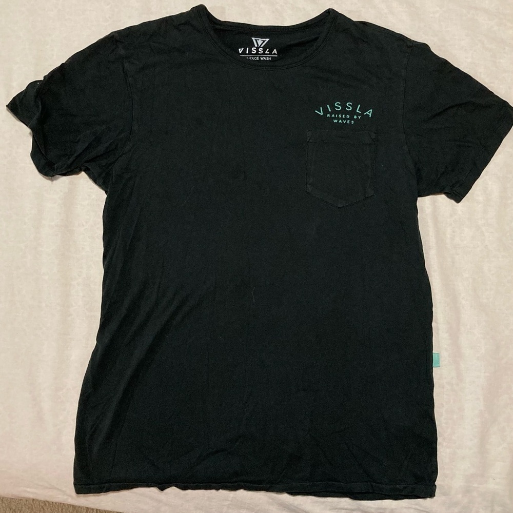 VISSLA‎ 100% Cotton Black Short Sleeve Vintage Wash Tee | Faint Staining